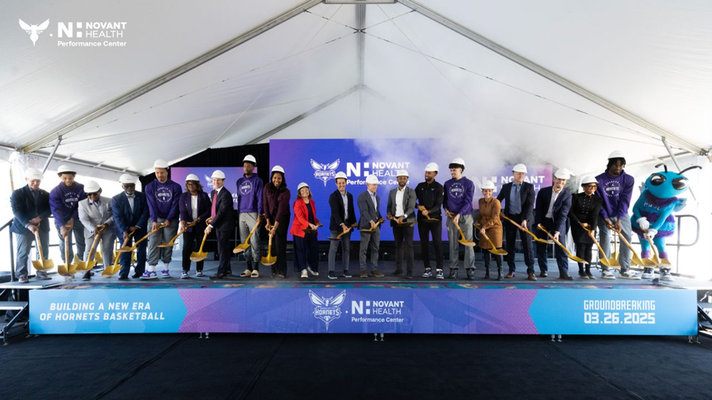 Charlotte Hornets and project leaders breaking ground on the Novant Health Performance Center